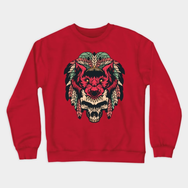 Wolf Skeleton Warrior - Red Crewneck Sweatshirt by AlternateRealiTEE